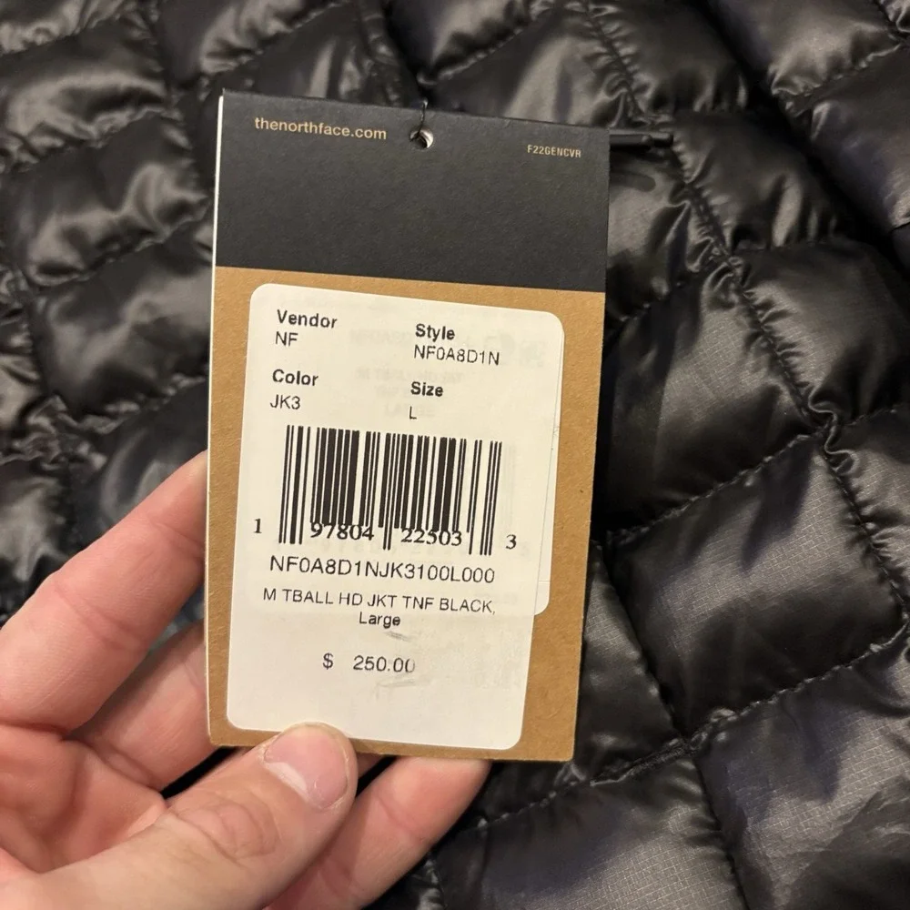 NEW The North Face Thermoball Hooded Jacket Black Men's Large L NFOA8D1N $250
